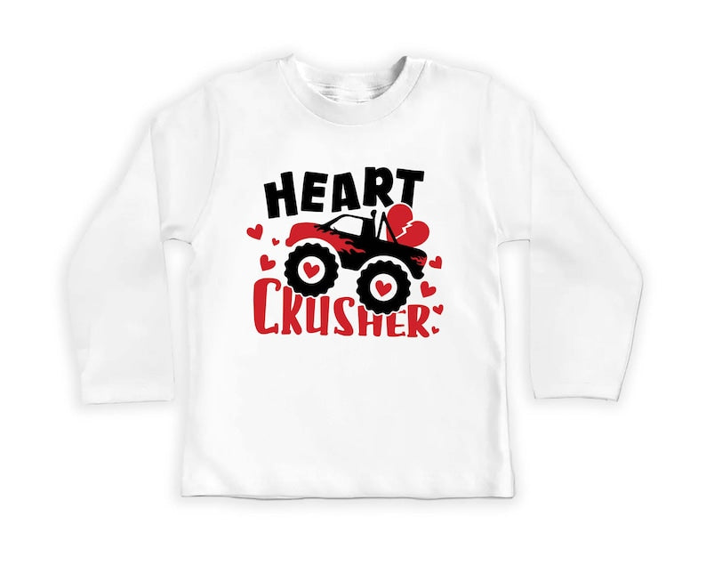 Heart Crusher Monster Truck Baby Shirt, Kids Valentine Outfit