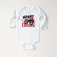 Heart Crusher Monster Truck Baby Bodysuit, Kids Valentine Outfit