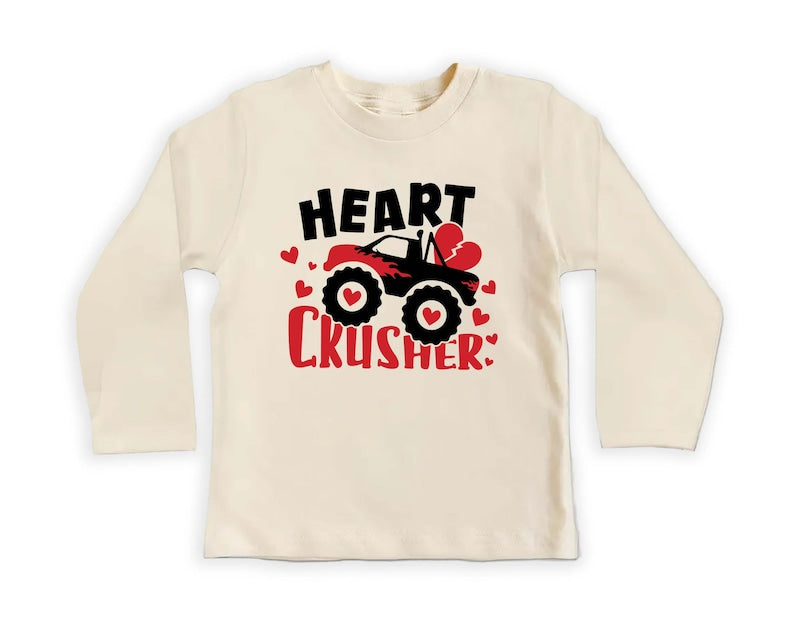 Heart Crusher Monster Truck Baby Shirt, Kids Valentine Outfit