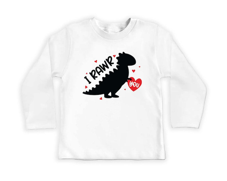 I Rawr You Dinosaur Heart Baby Shirt, Kids Dino Valentine Outfit