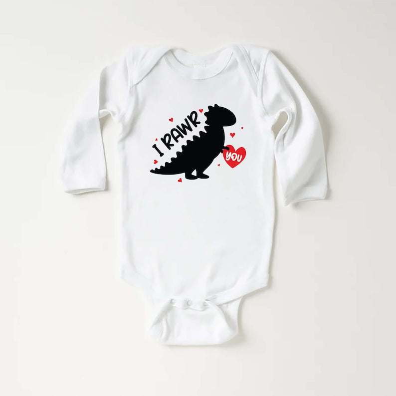 I Rawr You Dinosaur Heart Baby Bodysuit, Kids Dino Valentine Outfit