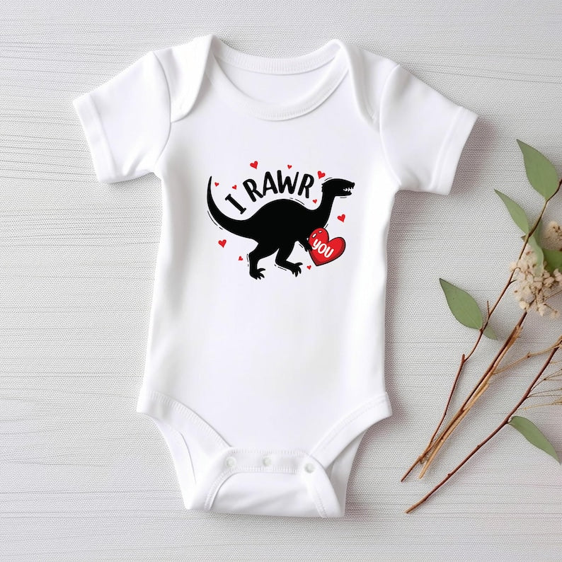 I Rawr You Dinosaur Heart Baby Bodysuit, Kids Dino Valentine Outfit