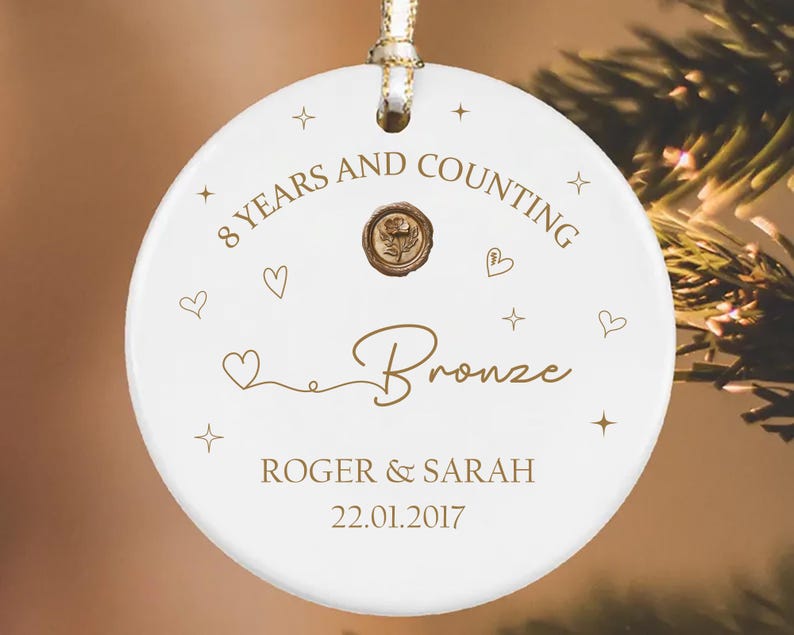 Personalized 8th Anniversary Ornament, Eighth Year Anniversary Ceramic Keepsake