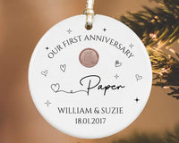 Personalized First Anniversary Ornament, First Anniversary Ceramic Keepsake