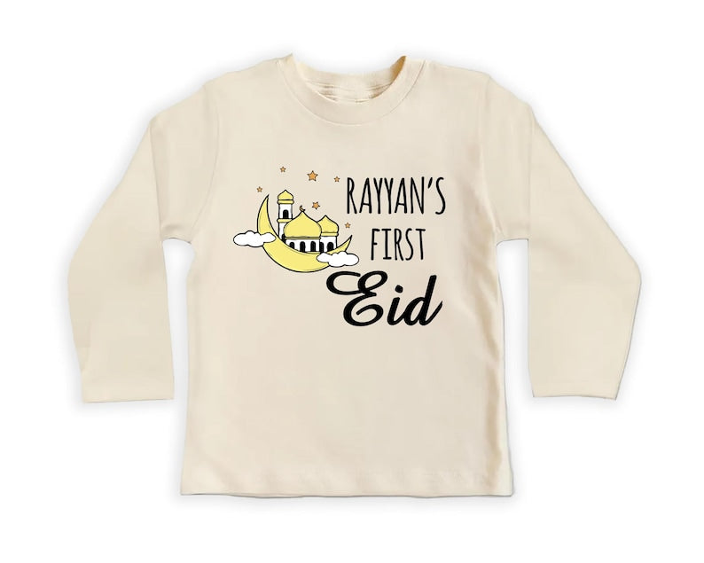 Custom My First Eid Baby Bodysuit, Muslim Eid Mubarak Outfit for 1st Eid