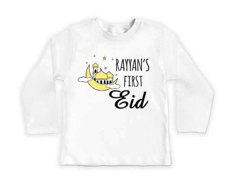 Custom My First Eid Baby Bodysuit, Muslim Eid Mubarak Outfit for 1st Eid