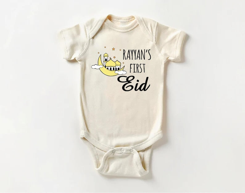 Custom My First Eid Baby Bodysuit, Muslim Eid Mubarak Outfit for 1st Eid