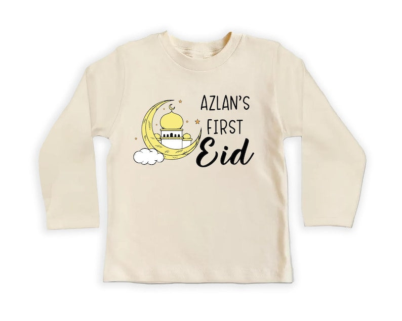 Custom My First Eid Baby Shirt, Muslim Eid Mubarak Outfit for 1st Eid