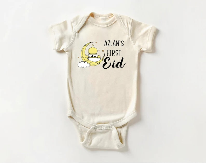 Custom My First Eid Baby Shirt, Muslim Eid Mubarak Outfit for 1st Eid