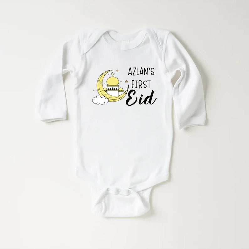 Custom My First Eid Baby Shirt, Muslim Eid Mubarak Outfit for 1st Eid