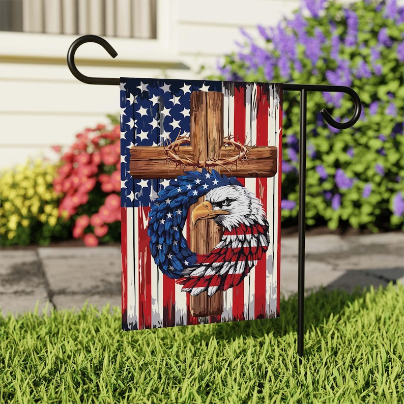 Patriotic Stars and Stripes Eagle Garden Flag, 12x18 Inch Double Sided