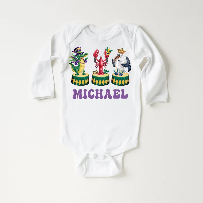 Personalized Mardi Gras Baby Bodysuit, Adorable Mardi Gras Parade Outfit