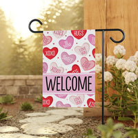 Valentine's Day Welcome Garden Flag, 12x18 Inch Double Sided, Welcome Candy Love Hearts Anniversary Flag, Happy Valentine’s Day Flag