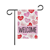 Valentine's Day Welcome Garden Flag, 12x18 Inch Double Sided, Welcome Candy Love Hearts Anniversary Flag, Happy Valentine’s Day Flag