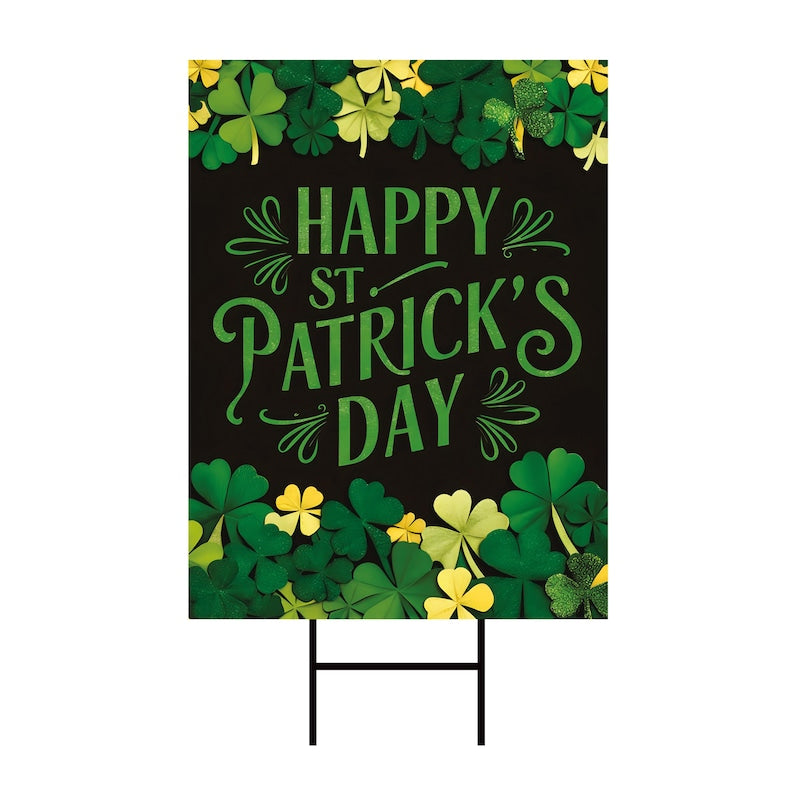 Happy St Patrick's Day Yard Sign, Coroplast Irish Shamrock Yard Decorations, Green Lucky Clover Welcome Holiday Lawn Sign with Metal H-Stake