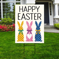 Happy Easter Polka Dot Rabbit Welcome Yard Sign, Love Heart Bunny Bow Easter Day Decorations, Polka Dot Bunny Lawn Signs with Metal H-Stake