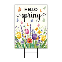 Hello Spring Tulip Lavender Yard Sign - Seasonal Flower Outdoor Lawn Decorations, Easter Hello Spring Yard Decor with Metal H-Stake