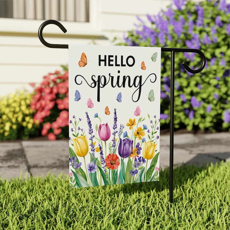 Hello Spring Tulip Lavender Welcome Garden Flag, 12x18 Inch Double Sided, Seasonal Flower Yard Holiday Decorations, Easter Hello Spring Flag