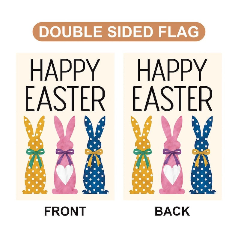 Happy Easter Polka Dot Rabbit Welcome Garden Flag, 12x18 Inch Double Sided, Love Heart Bunny Bow Easter Day Yard Decorations, Bunny Flag