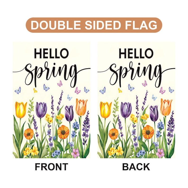 Hello Spring Tulip Lavender Welcome Garden Flag, 12x18 Inch Double Sided, Seasonal Flower Yard Holiday Decorations, Easter Hello Spring Flag