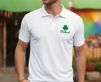 Custom Name Shamrock Embroidered Polo Shirt for Men and Women(Adult)