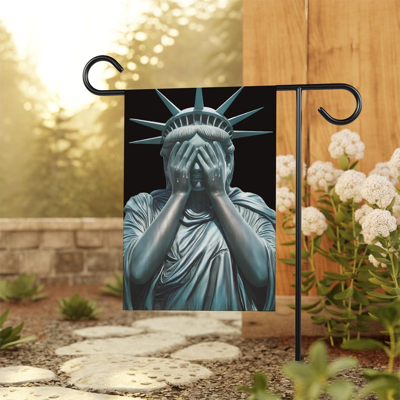 Weeping Statue of Liberty Garden Flag, 12x18 Inch Double Sided, Anti-Trump Flag, Human Rights Flag, Anti Racism Flag, Lady Liberty Flag