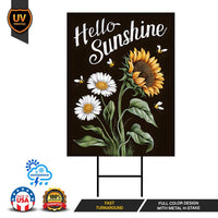 Daisy Sunflower Hello Sunshine Yard Sign, Summer Seasonal Yard Holiday Decorations, Sunflower Summer Garden Lawn Signs with Metal H-Stake