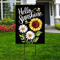 Daisy Sunflower Hello Sunshine Yard Sign, Summer Seasonal Yard Holiday Decorations, Sunflower Summer Garden Lawn Signs with Metal H-Stake