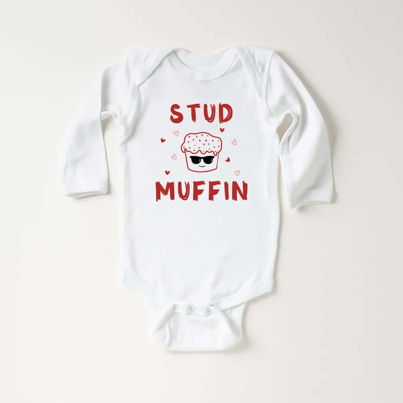 Stud Muffin Valentine's Day Baby Sweatshirt, Cute Love Heart Kids Outfit