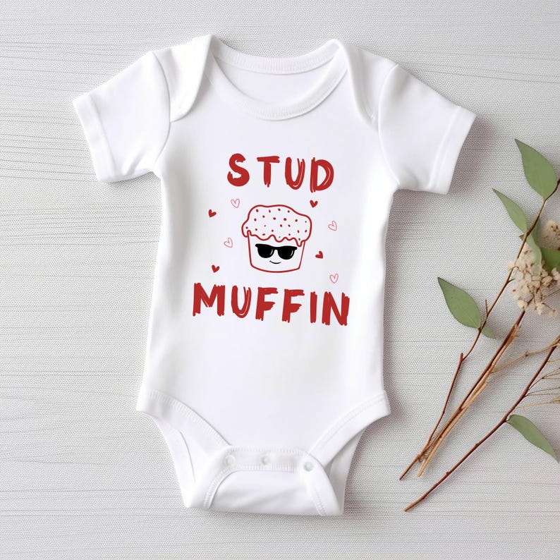 Stud Muffin Valentine's Day Baby Sweatshirt, Cute Love Heart Kids Outfit