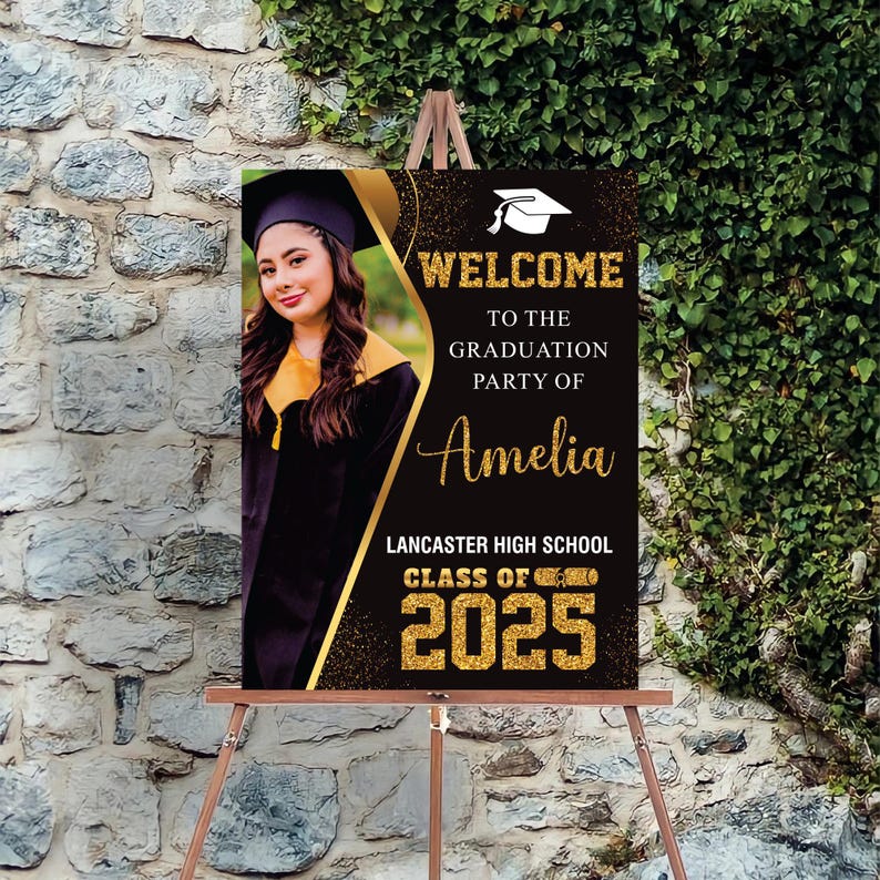 Personalized Graduation Welcome Sign, Custom Class of 2025 Party Sign with Photo, Graduation 2025 Decor, Congrats Grad Sign, Senior 25 Party