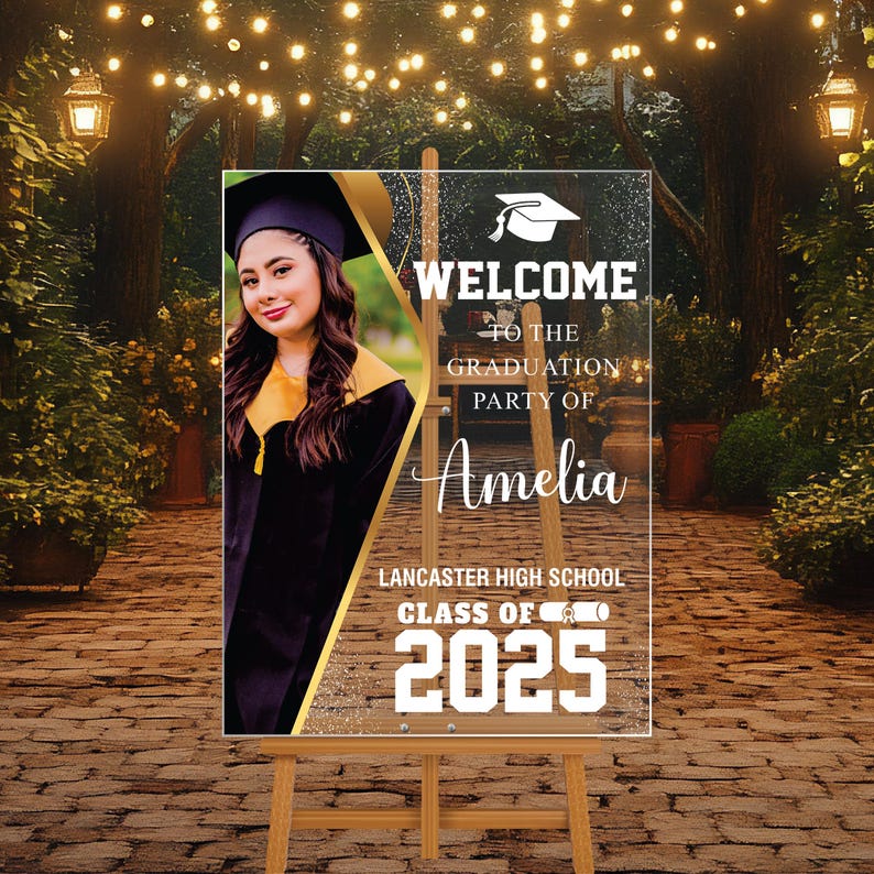 Personalized Graduation Welcome Sign, Custom Class of 2025 Party Sign with Photo, Graduation 2025 Decor, Congrats Grad Sign, Senior 25 Party