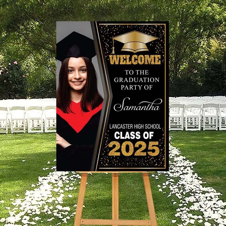 Personalized Graduation Welcome Sign, Custom Class of 2025 Party Sign with Photo, Graduation 2025 Decor, Congrats Grad Sign, Senior 25 Party