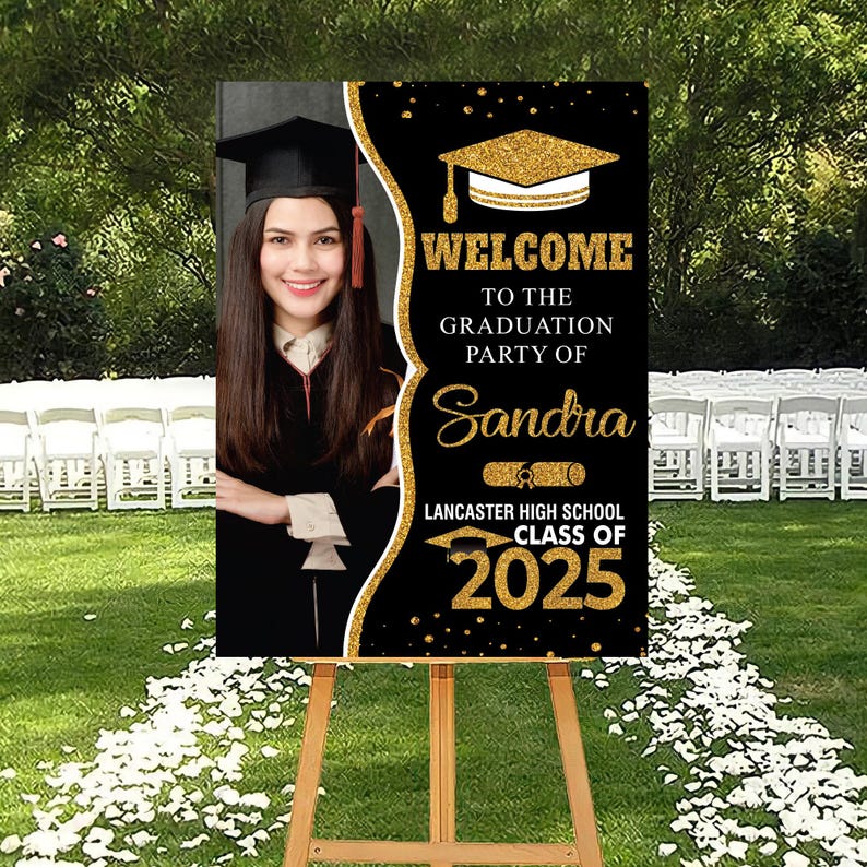 Personalized Graduation Welcome Sign, Custom Class of 2025 Party Sign with Photo, Graduation 2025 Decor, Congrats Grad Sign, Senior 25 Party