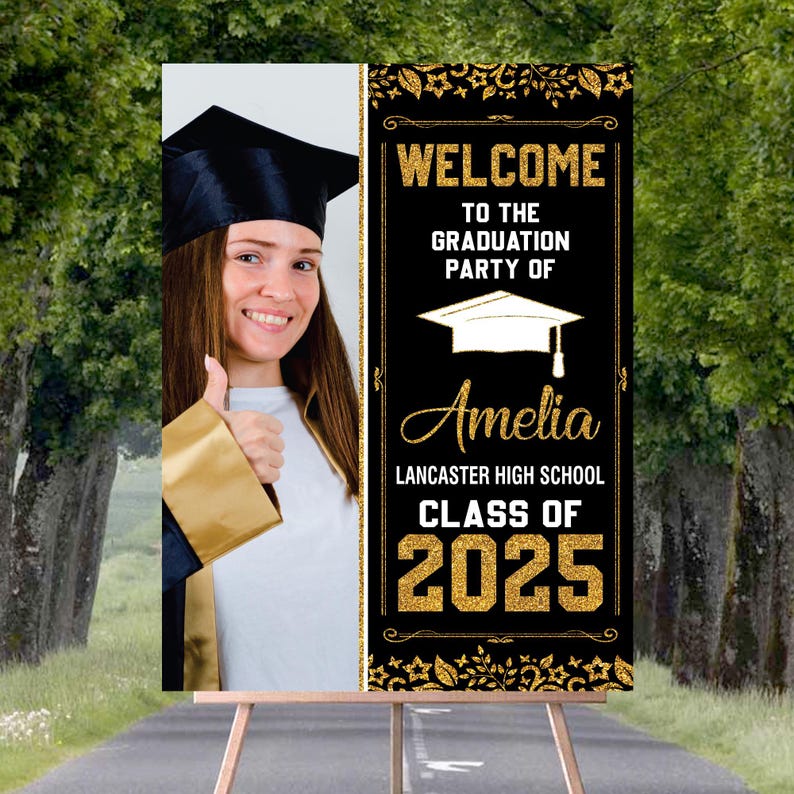 Personalized Graduation Welcome Sign, Custom Class of 2025 Party Sign with Photo, Graduation 2025 Decor, Congrats Grad Sign, Senior 25 Party