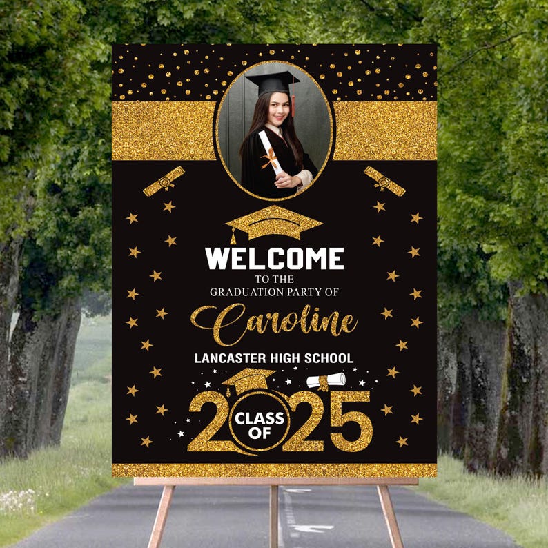 Personalized Graduation Welcome Sign, Custom Class of 2025 Party Sign with Photo, Graduation 2025 Decor, Congrats Grad Sign, Senior 25 Party