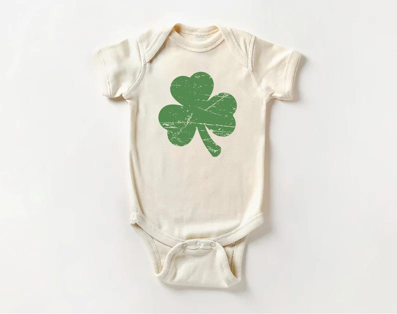 Retro Shamrock Baby Shirt, Cute Irish Four Leaf Clover Kids Outfit