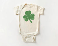 Retro Shamrock Baby Shirt, Cute Irish Four Leaf Clover Kids Outfit