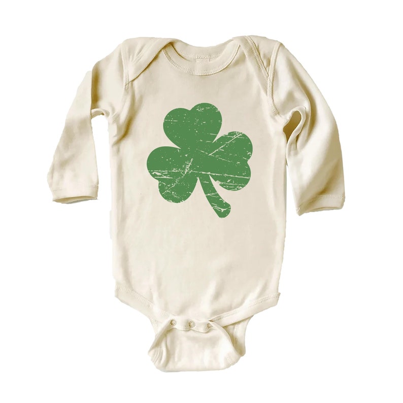 Retro Shamrock Baby Shirt, Cute Irish Four Leaf Clover Kids Outfit