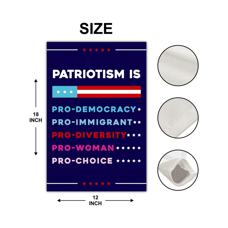 Patriotism Is Pro Democracy Garden Flag, 12x18 Inch Double Sided, Resistance Becomes Duty Flag, Pro America Anti Trump, Anti Racism Flag