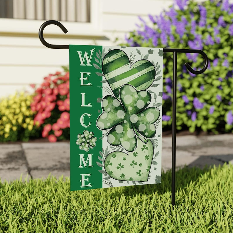 St Patrick's Day Garden Flag, 12x18 Inch Double Sided, Irish Shamrock Yard Decorations, Clover Lucky Welcome Flag, Shamrocks Holiday Flag