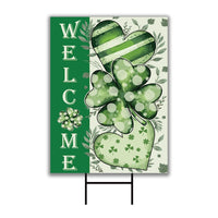 Happy St Patrick's Day Yard Sign, Coroplast Irish Shamrock Yard Decorations, Green Lucky Clover Welcome Holiday Lawn Sign with Metal H-Stake