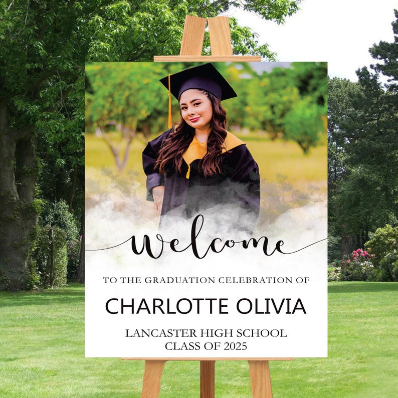 Personalized Graduation Welcome Sign, Custom Class of 2025 Party Sign with Photo, Graduation 2025 Decor, Congrats Grad Sign, Senior 25 Party