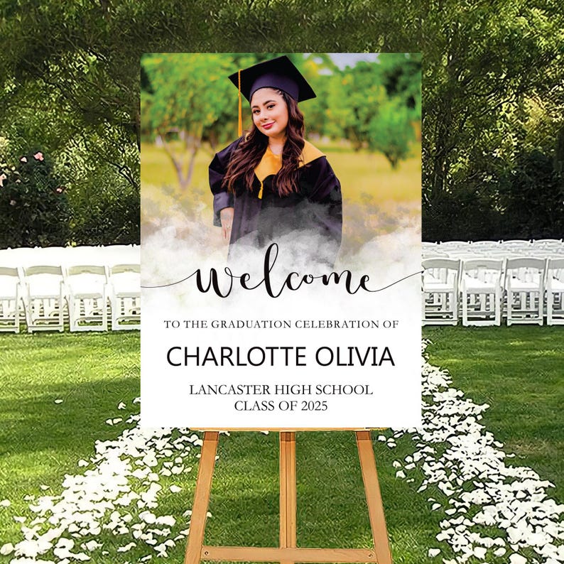 Personalized Graduation Welcome Sign, Custom Class of 2025 Party Sign with Photo, Graduation 2025 Decor, Congrats Grad Sign, Senior 25 Party