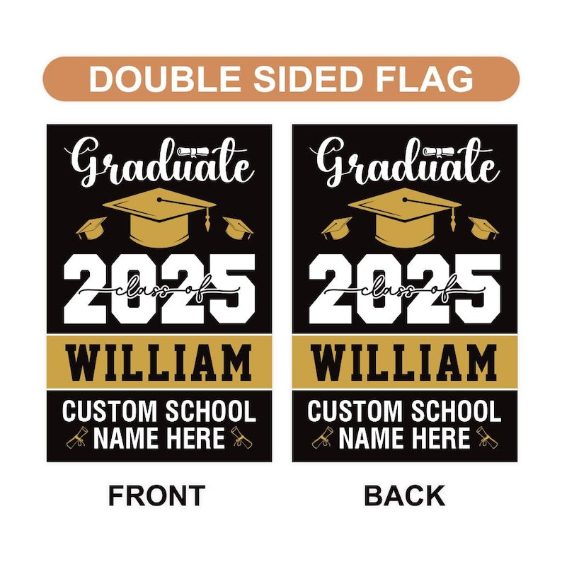 Personalized Graduation Garden Flag, Double Sided, Custom Name & School, Outdoor Graduation Decoration 2025 Yard Sign, Class of 2025 Flag