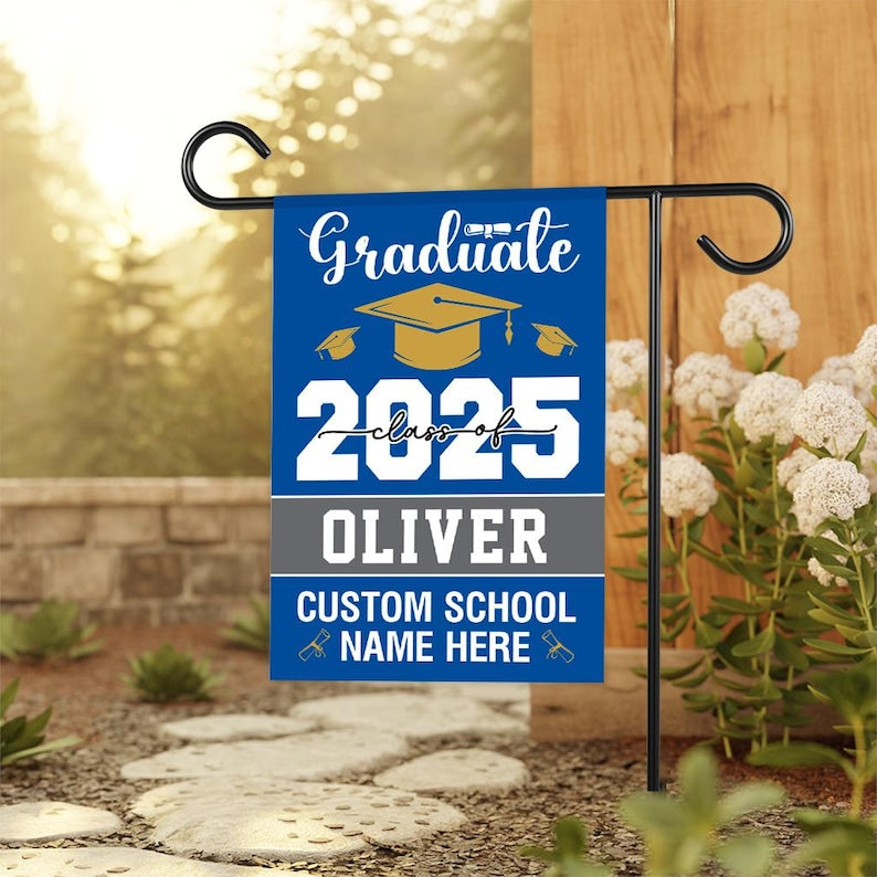 Personalized Graduation Garden Flag, Double Sided, Custom Name & School, Outdoor Graduation Decoration 2025 Yard Sign, Class of 2025 Flag