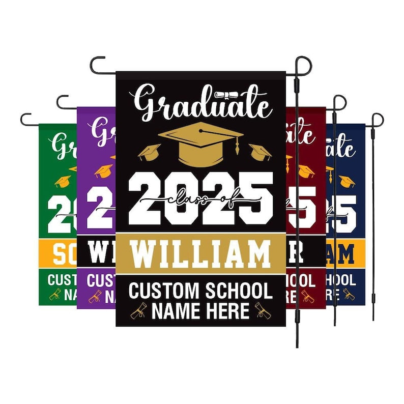 Personalized Graduation Garden Flag, Double Sided, Custom Name & School, Outdoor Graduation Decoration 2025 Yard Sign, Class of 2025 Flag