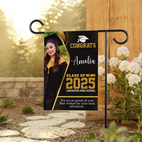 Personalized Graduation Garden Flag with Photo, Double Sided, Custom Name & School, Graduation Decoration 2025 Yard Sign, Class of 2025 Flag