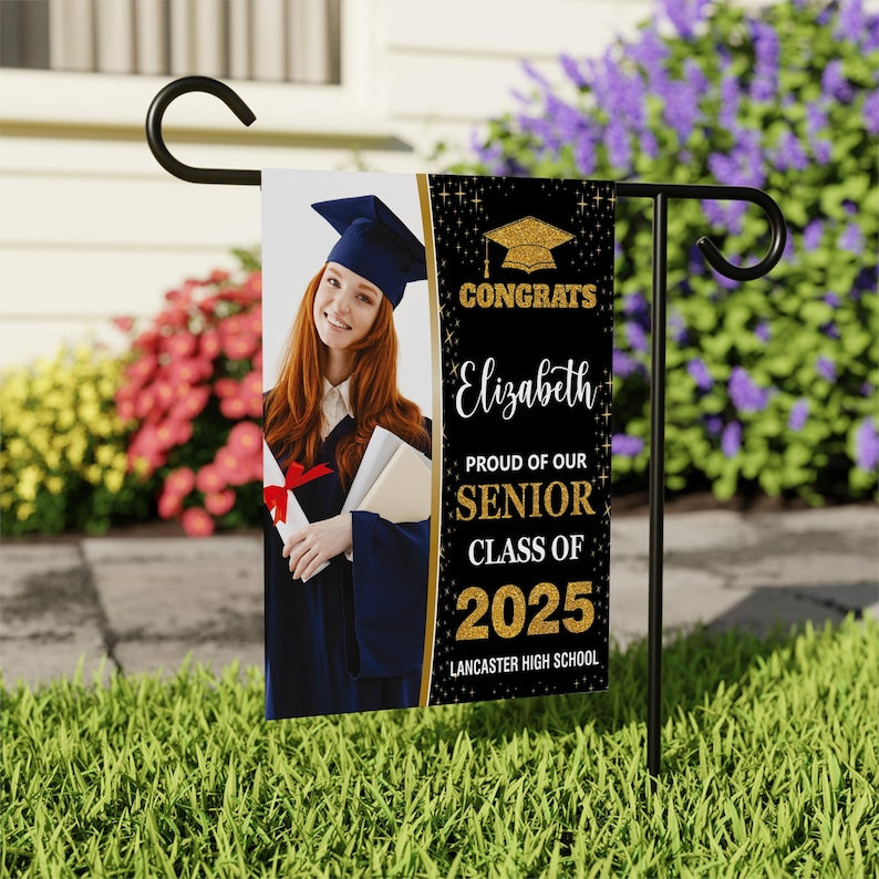 Personalized Graduation Garden Flag with Photo, Double Sided, Custom Name & School, Graduation Decoration 2025 Yard Sign, Class of 2025 Flag