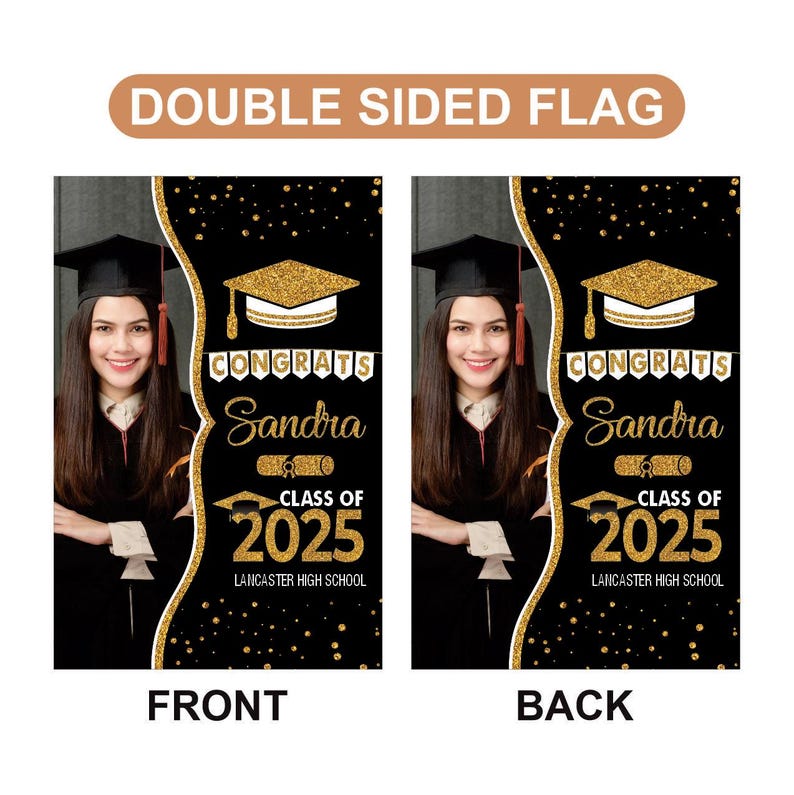 Personalized Graduation Garden Flag with Photo, Double Sided, Custom Name & School, Graduation Decoration 2025 Yard Sign, Class of 2025 Flag